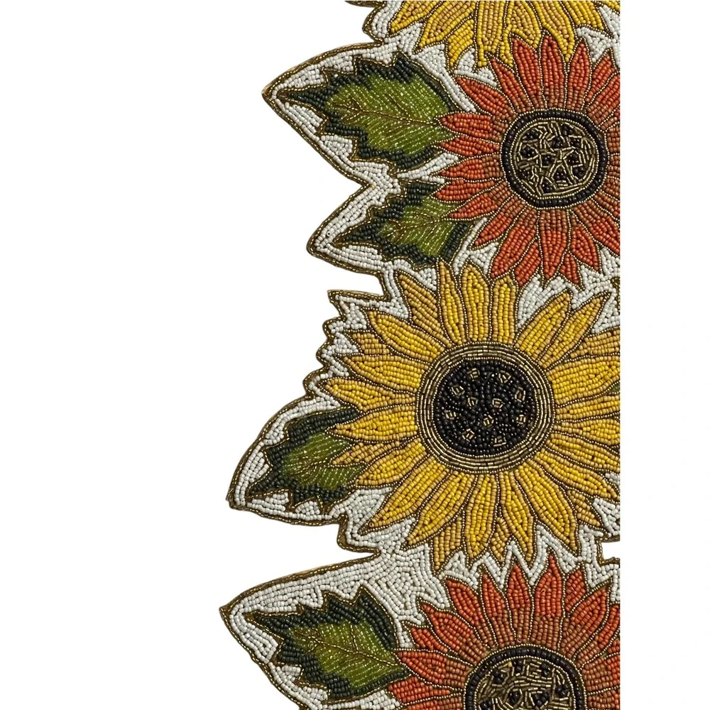 Beaded Sunflower Table Runner 35 Inch Fall Autumn Floral Centerpiece